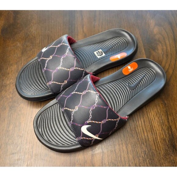 Nike Victori One Slide Print Black Off Noir Purple Women Size 8 - CN9678 011 - Picture 1 of 16